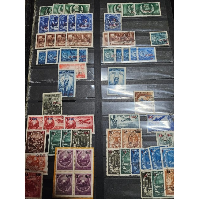 Clasor gros cu o colecție de timbre stampilate Romania 1947-1962, cu dubluri