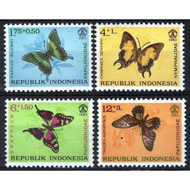 Indonesia 1963 - Fluturi, serie neuzata