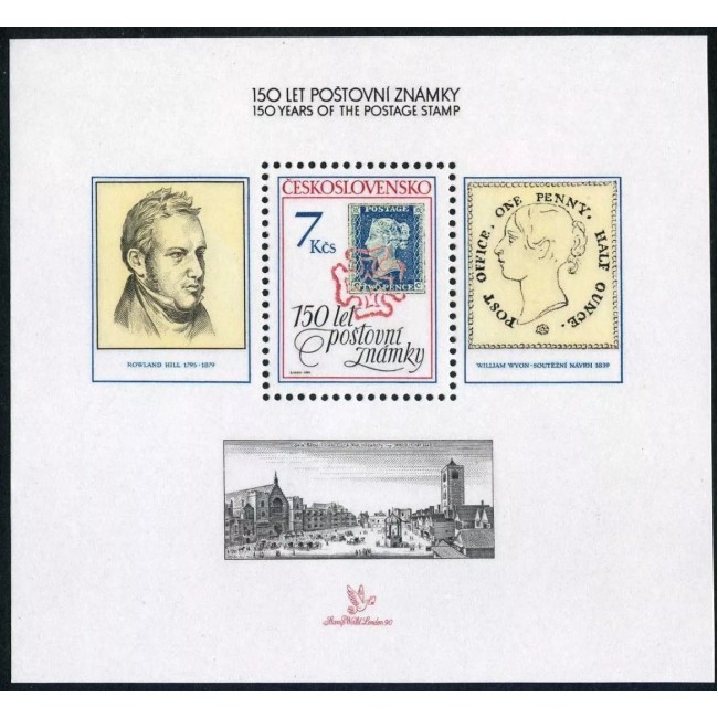 Cehoslovacia 1990 - Aniversare 150 de ani de la primul timbru, colita neuzata