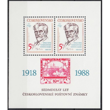 Cehoslovacia 1988 - Expo Praga, aniversare 80 ani de la primele timbre Cehoslovace, colita neuzata