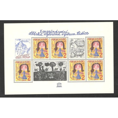 Cehoslovacia 1982 - UNESCO, desene de copii, arta, bloc neuzat