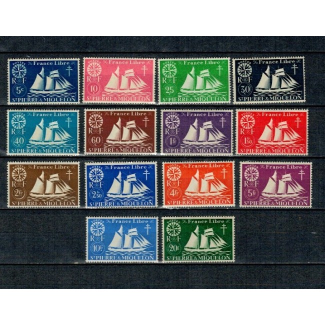 St. Pierre et Miquelon 1942 - Franța libera, serie nestampilata cu sarniere