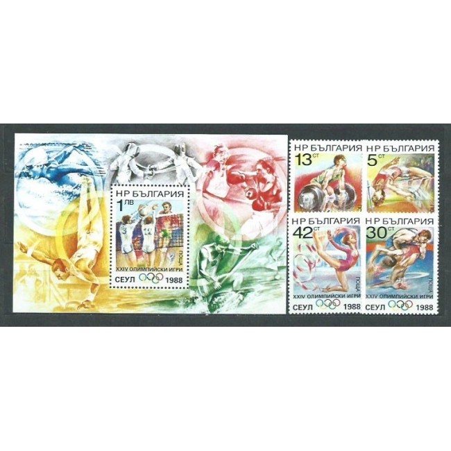 Bulgaria 1988 - Jocurile Olimpice, sport, serie si colita neuzata