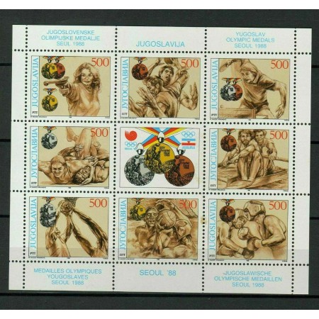 Iugoslavia 1988 - Jocurile Olimpice, medaliați, sport, bloc neuzat
