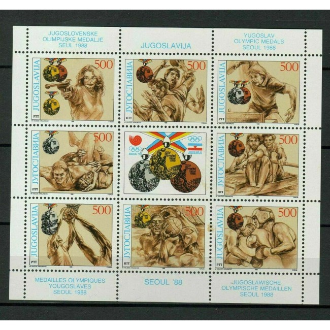 Iugoslavia 1988 - Jocurile Olimpice, medaliați, sport, bloc neuzat