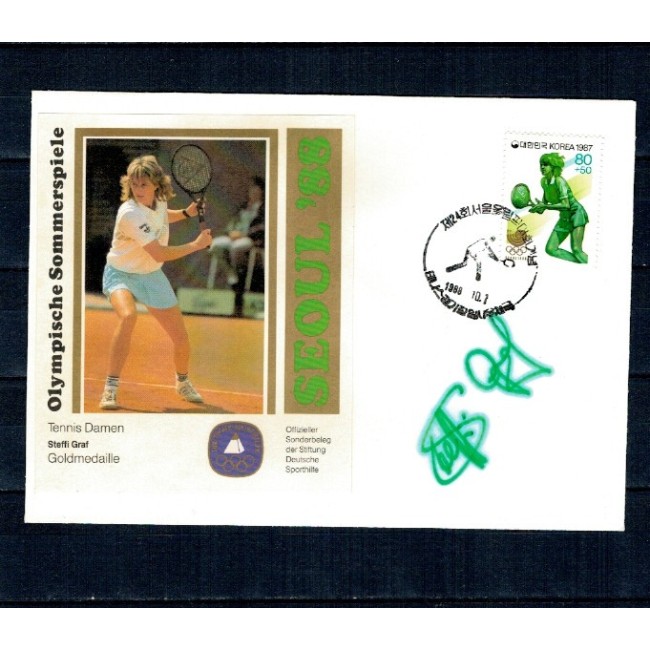 Korea Sud 1987 - Tenis, Jocurile Olimpice, plic prima zi cu autograf Steffi Graf