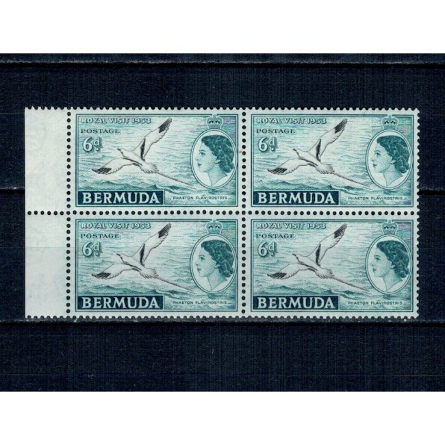 Bermuda 1953 - Uzual 6d, pasari, bloc de 4 neuzat