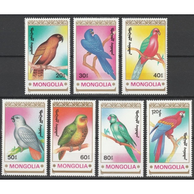 Mongolia 1990 - Papagali, serie neuzata