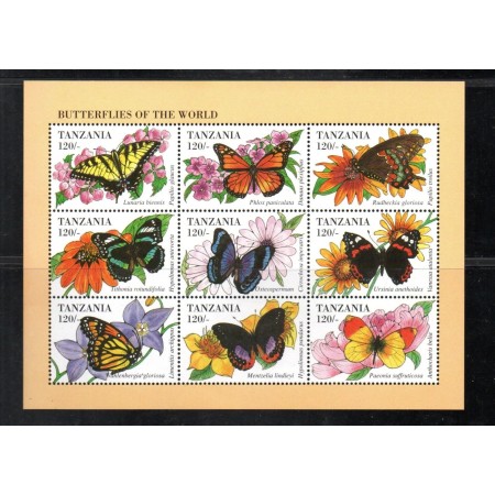 Tanzania 1994 - Fluturi, fauna, minicoala neuzata
