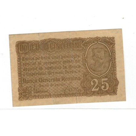 Romania 1917 - 25 bani, ocupatia germana, circulata