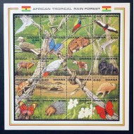Ghana 1990 - Fauna, animale, păsări, minicoala neuzata