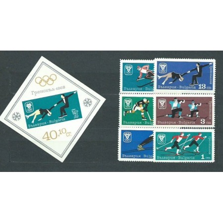 Bulgaria 1967 - Jocurile Olimpice de iarna, sport, serie si colita neuzata