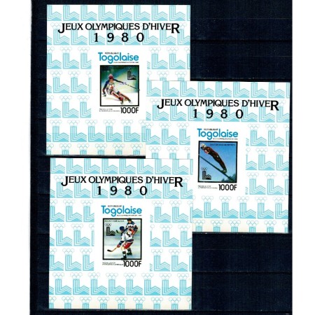 Togo 1980 - Jocurile Olimpice de iarna, medaliați, serie 5 colite nedantelate neuzate, rare