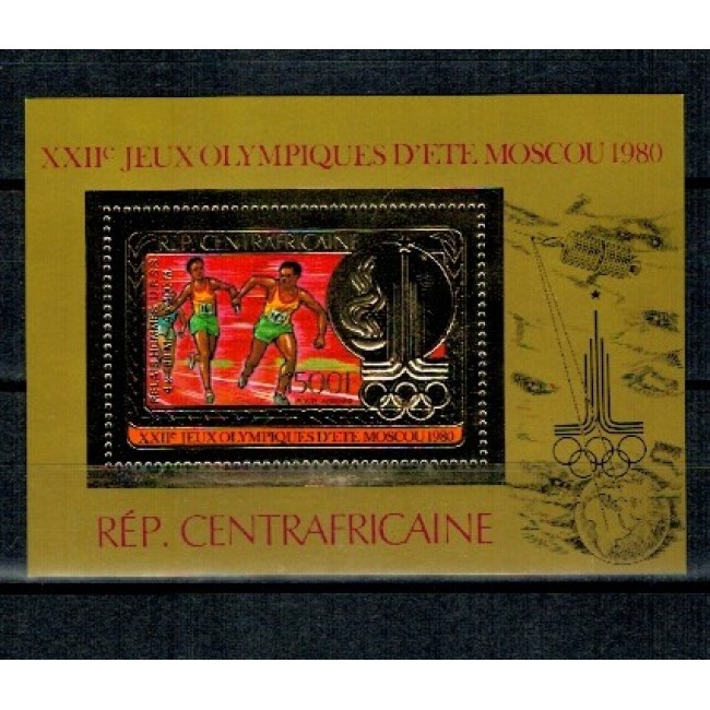 Centrafricaine Republic 1980 - Jocurile Olimpice, atletism, folio gold, supratipar medaliati, colita neuzata