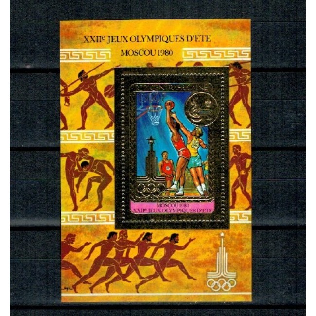 Centrafricaine Republic 1980 - Jocurile Olimpice, baschet, folio gold, colita neuzata