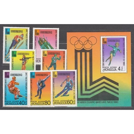Mongolia 1980 - Jocurile Olimpice Lake Placid, sport, serie si colita neuzata