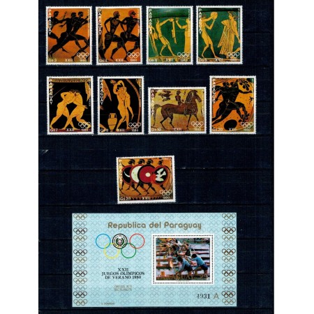 Paraguay 1979 - Jocurile Olimpice, sport, vase antice grecesti, serie si colita neuzata