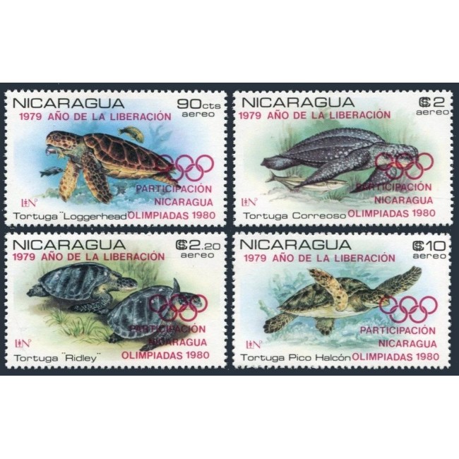 Nicaragua 1980 - Fauna, broaște țestoase, supratipar Jocurile Olimpice, serie neuzata