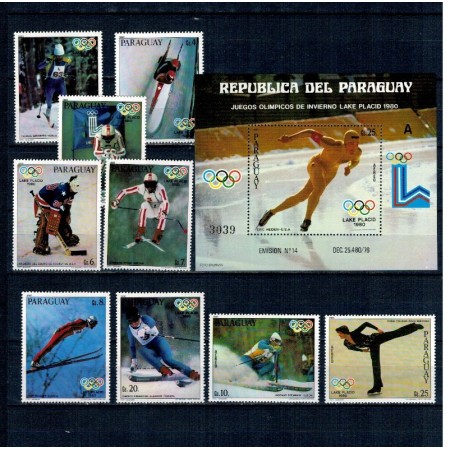 Paraguay 1980 - Jocurile Olimpice de iarna, sport, medaliati, serie si colita neuzata