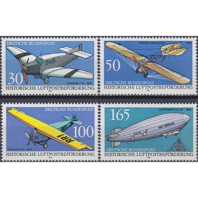 Germania 1991 - Posta Aeriana in trecut, avioane, Zeppelin, serie neuzata