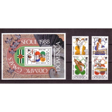 Dominica 1989 - Jocurile Olimpice, sport, supratipar, serie si colita neuzata