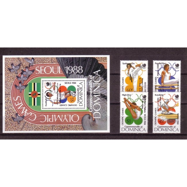 Dominica 1989 - Jocurile Olimpice, sport, supratipar, serie si colita neuzata