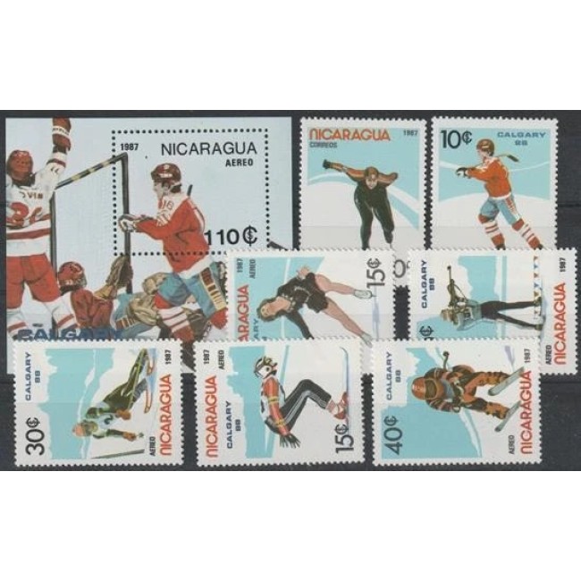 Nicaragua 1987 - Jocurile Olimpice de iarna, sport, serie si colita neuzata