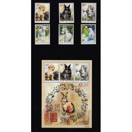 New Zealand 1999 - Anul iepurelui, animale de casa, serie si bloc neuzat