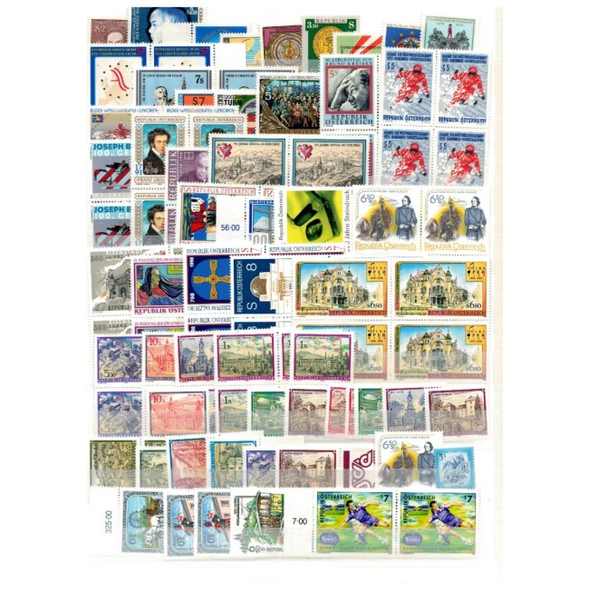 Austria - Lot timbre neuzate in clasor, cu dubluri, anii 1980-1990