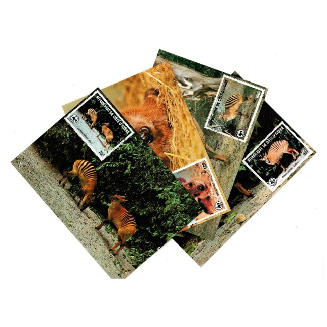 Coasta de Fildes 1985 - Fauna WWF, animale, serie carti postale maxime