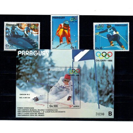Paraguay 1987 - Jocurile Olimpice de iarna, serie incompleta si colita neuzata