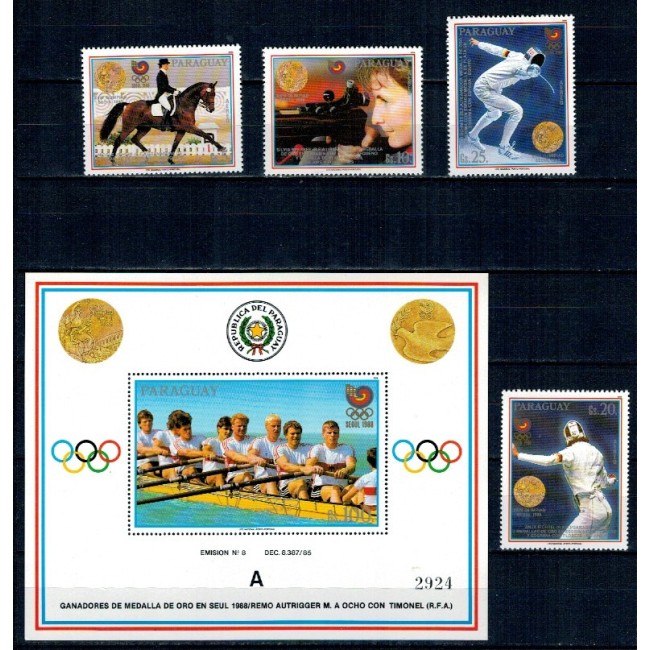 Paraguay 1989 - Jocurile Olimpice, sport, serie incompleta si colita neuzata