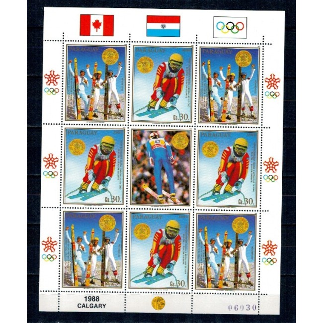 Paraguay 1988 - Jocurile Olimpice de iarna, medalii, serie cu minicoala si colita neuzata