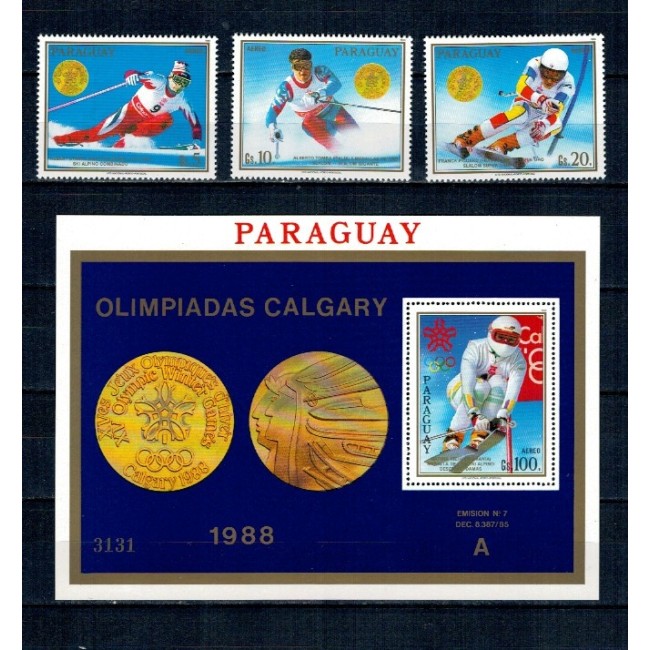 Paraguay 1988 - Jocurile Olimpice de iarna, medalii, serie cu minicoala si colita neuzata