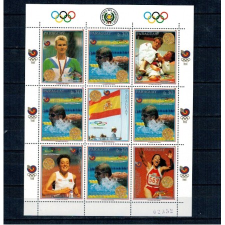 Paraguay 1989 - Jocurile Olimpice, medaliați, serie cu minicoala si colita neuzata