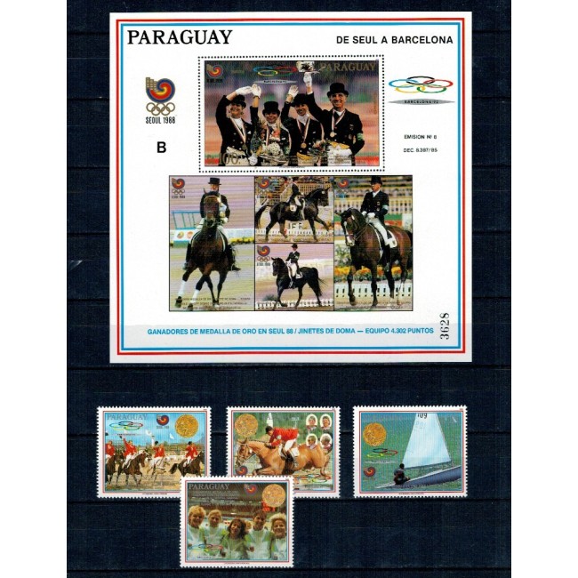 Paraguay 1989 - Jocurile Olimpice, medaliați, serie cu minicoala si colita neuzata