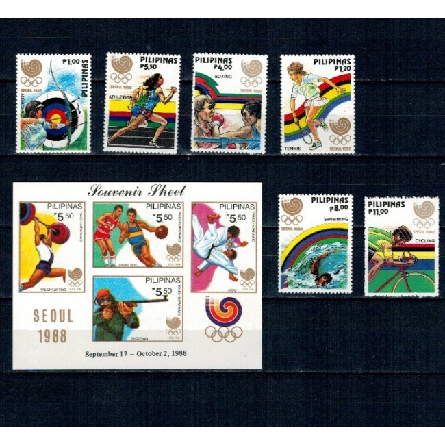Filipine 1988 - Jocurile Olimpice, sport, serie si colita neuzata