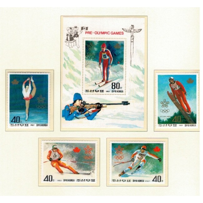 DPR Korea 1987 - Jocurile Olimpice Calgary, serie si colita neuzata