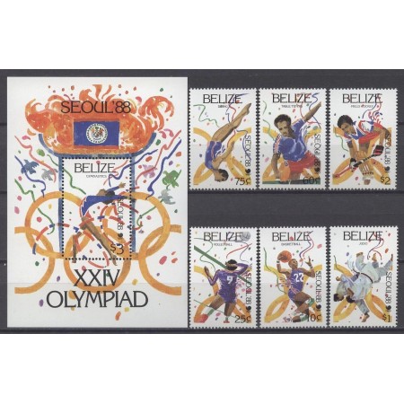 Belize 1988 - Jocurile Olimpice, sport, serie si colita neuzata