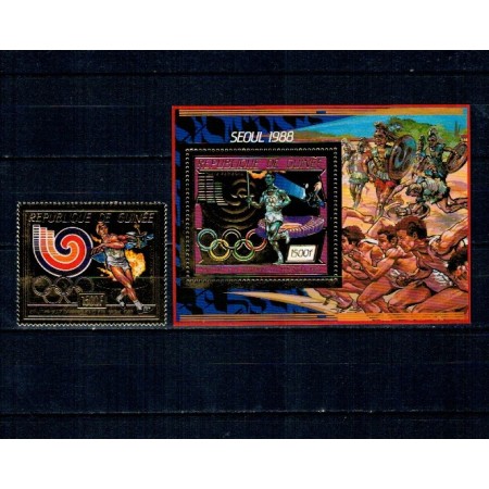 Guinea 1987 - Jocurile Olimpice, folio gold, serie si colita neuzata