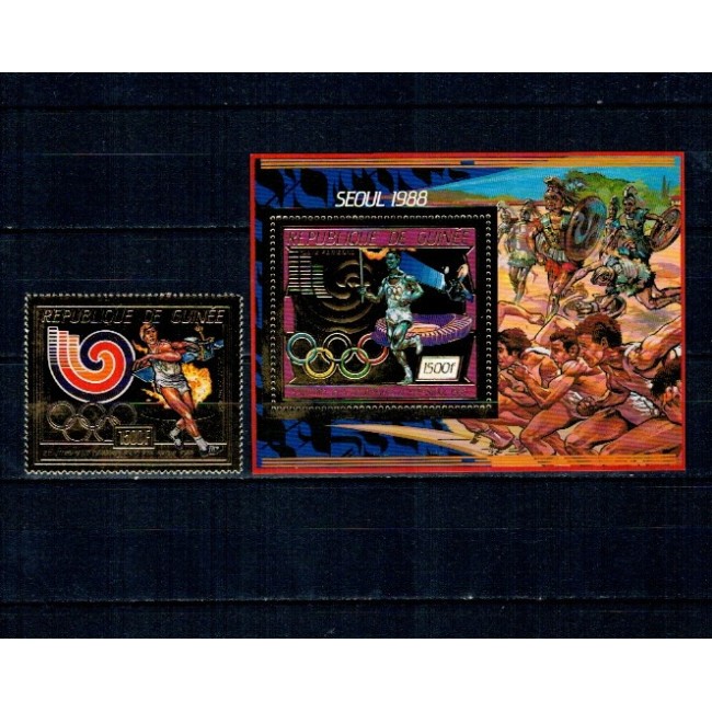 Guinea 1987 - Jocurile Olimpice, folio gold, serie si colita neuzata