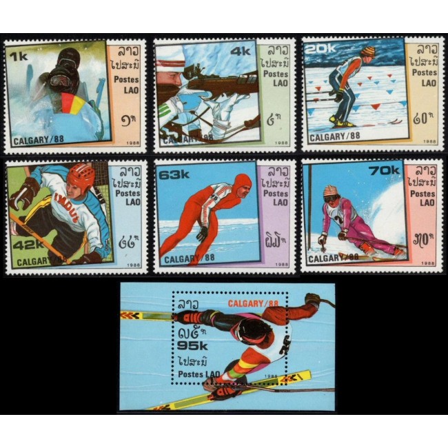 Laos 1987 - Jocurile Olimpice Calgary, serie si colita neuzata