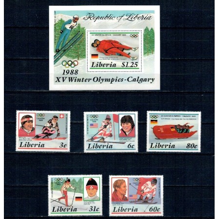 Liberia 1987 - Jocurile Olimpice de iarna, sport, serie si colita neuzata