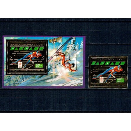 Madagascar 1987 - Jocurile Olimpice de iarna, schi, folio gold, serie si colita neuzata