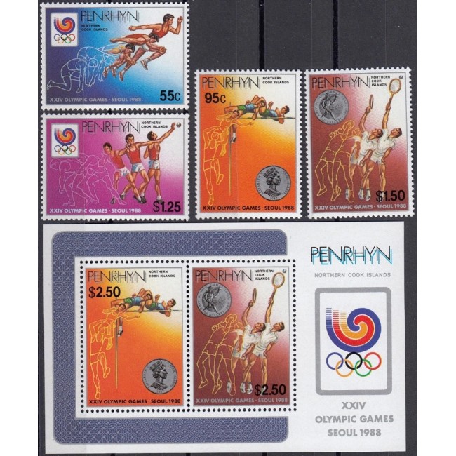 Penrhyn Island 1988 - Jocurile Olimpice Seoul, serie si colita neuzata