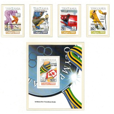 Tanzania 1989 - Jocurile Olimpice de iarna, supratipar medaliati, serie si colita neuzata