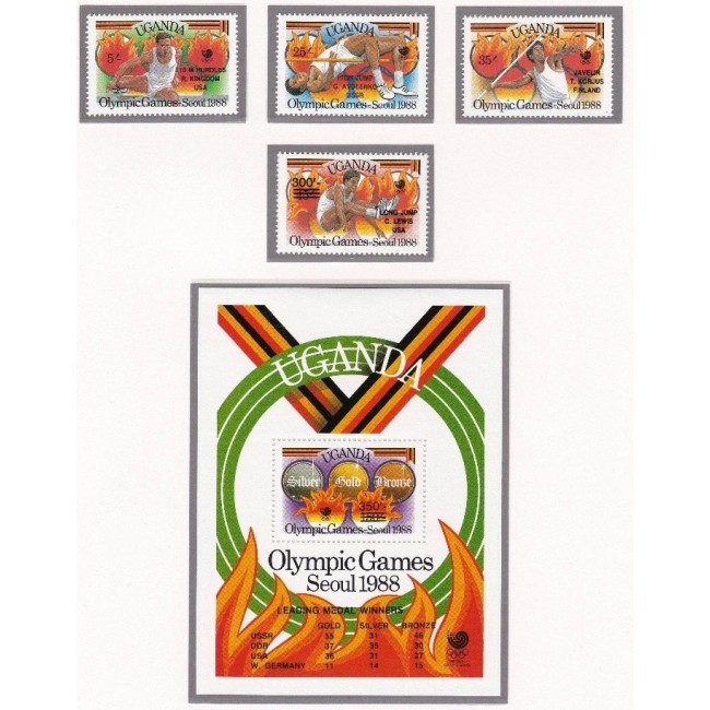 Uganda 1989 - Jocurile Olimpice, supratipar medaliați cu aur, serie si colita neuzata
