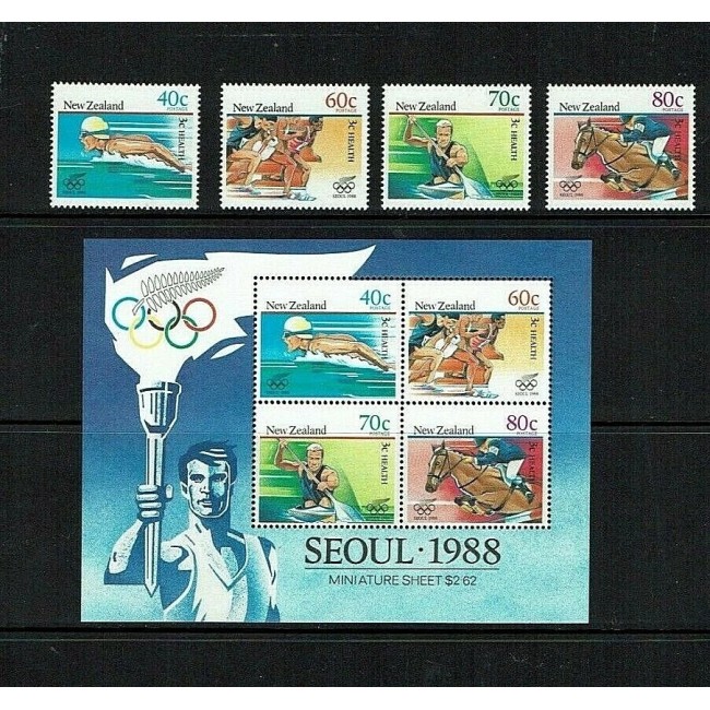 New Zealand 1988 - Jocurile Olimpice, sport, serie si bloc neuzat