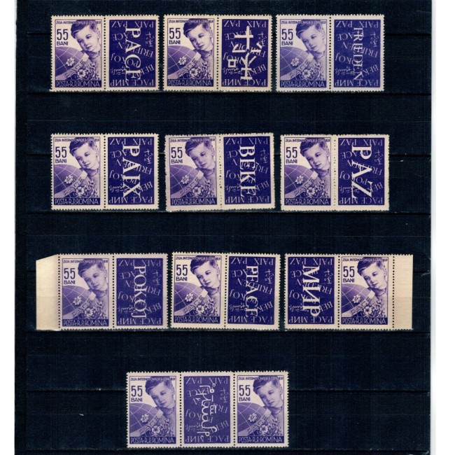 1956 - Ziua Internationala a Copilului, serie cu 10 viniete diferite, neuzate