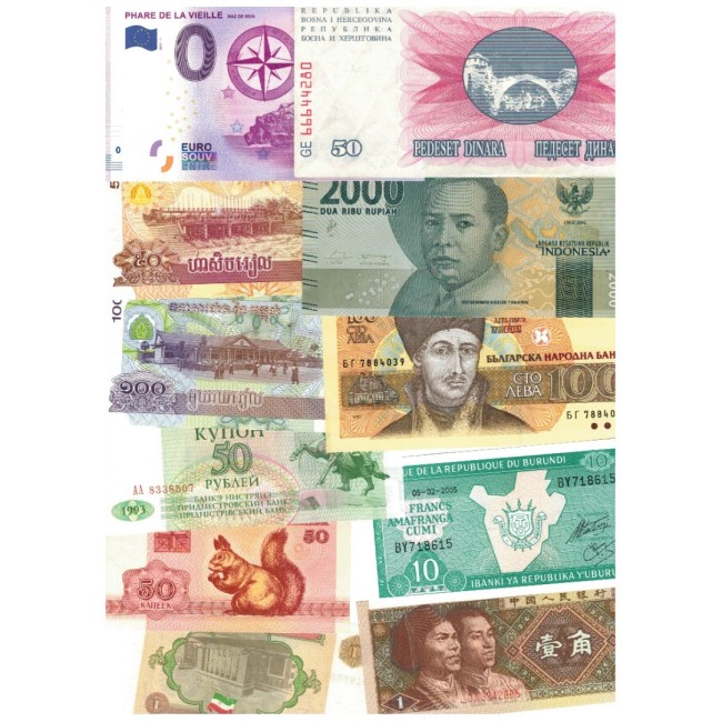 Lot 11 bancnote străine, aUNC/UNC